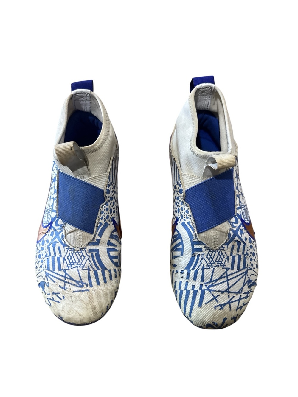 Nike Kids Slip-On Cleats Sneakers in Blue and White with Graphic Print Size 2.5